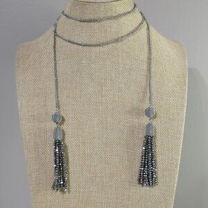 Hematite Tassel and Silver Tone Wrap Necklace